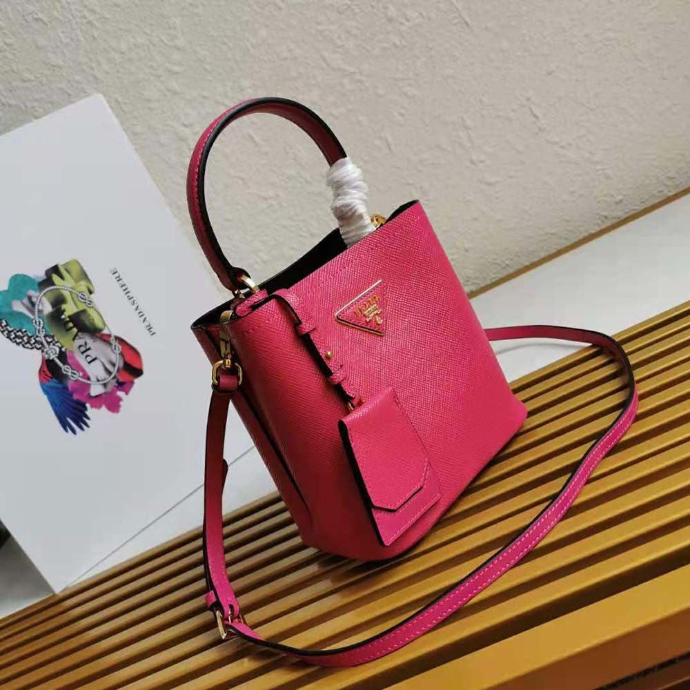 Prada Women Small Saffiano Leather Prada Panier Bag-Rose 4 Prada Women Small Saffiano Leather Prada Panier Bag-Rose - Image 4