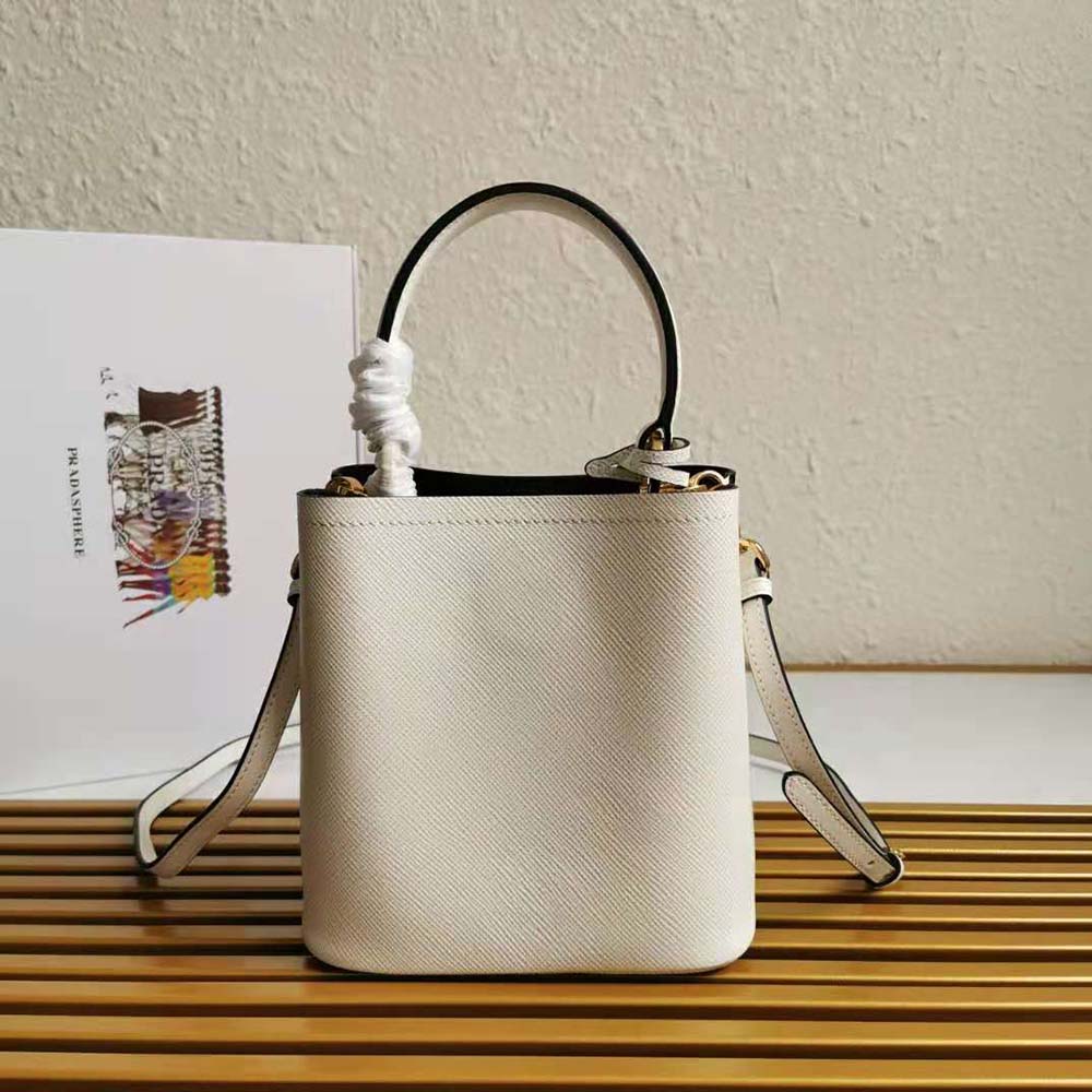 Prada Women Small Saffiano Leather Prada Panier Bag-White 3 Prada Women Small Saffiano Leather Prada Panier Bag-White - Image 3