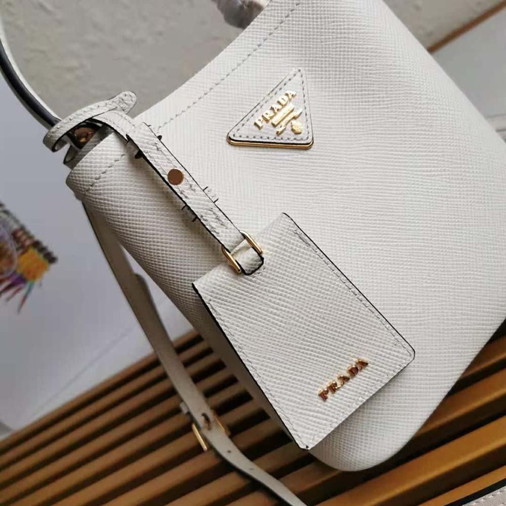 Prada Women Small Saffiano Leather Prada Panier Bag-White 7 Prada Women Small Saffiano Leather Prada Panier Bag-White - Image 7