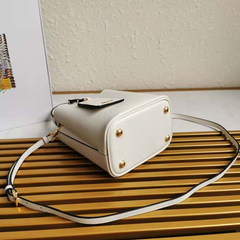 Prada Women Small Saffiano Leather Prada Panier Bag-White 5 Prada Women Small Saffiano Leather Prada Panier Bag-White - Image 5