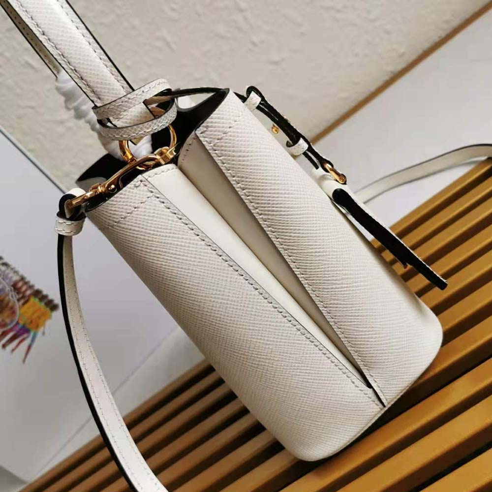 Prada Women Small Saffiano Leather Prada Panier Bag-White 6 Prada Women Small Saffiano Leather Prada Panier Bag-White - Image 6