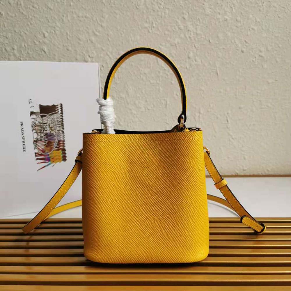 Prada Women Small Saffiano Leather Prada Panier Bag-Yellow