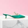 Roger Vivier Women Broche Vivier Buckle Mules in Satin 4.5 cm Heel-Green