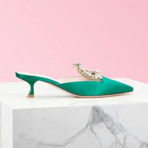 Roger Vivier Women Broche Vivier Buckle Mules in Satin 4.5 cm Heel-Green
