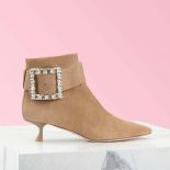 Roger Vivier Women Pointy Strass Buckle Ankle Boots in Suede