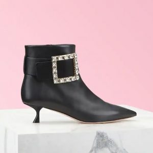Roger Vivier Women Pointy Strass Buckle Booties in Leather-4.5cm Heel