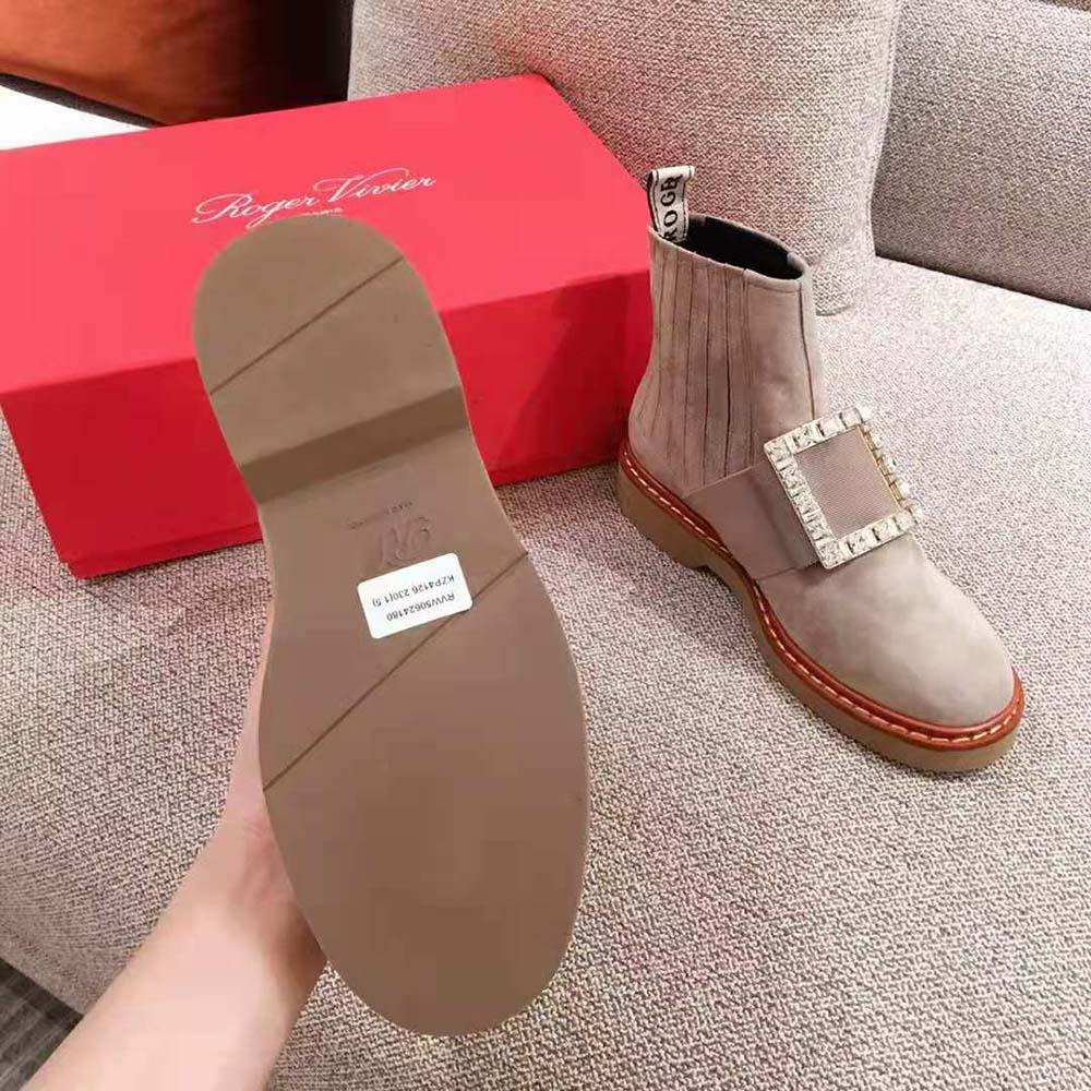 Roger Vivier Women Viv' Rangers Strass Buckle Chelsea Booties in Suede 10 Roger Vivier Women Viv' Rangers Strass Buckle Chelsea Booties in Suede - Image 10