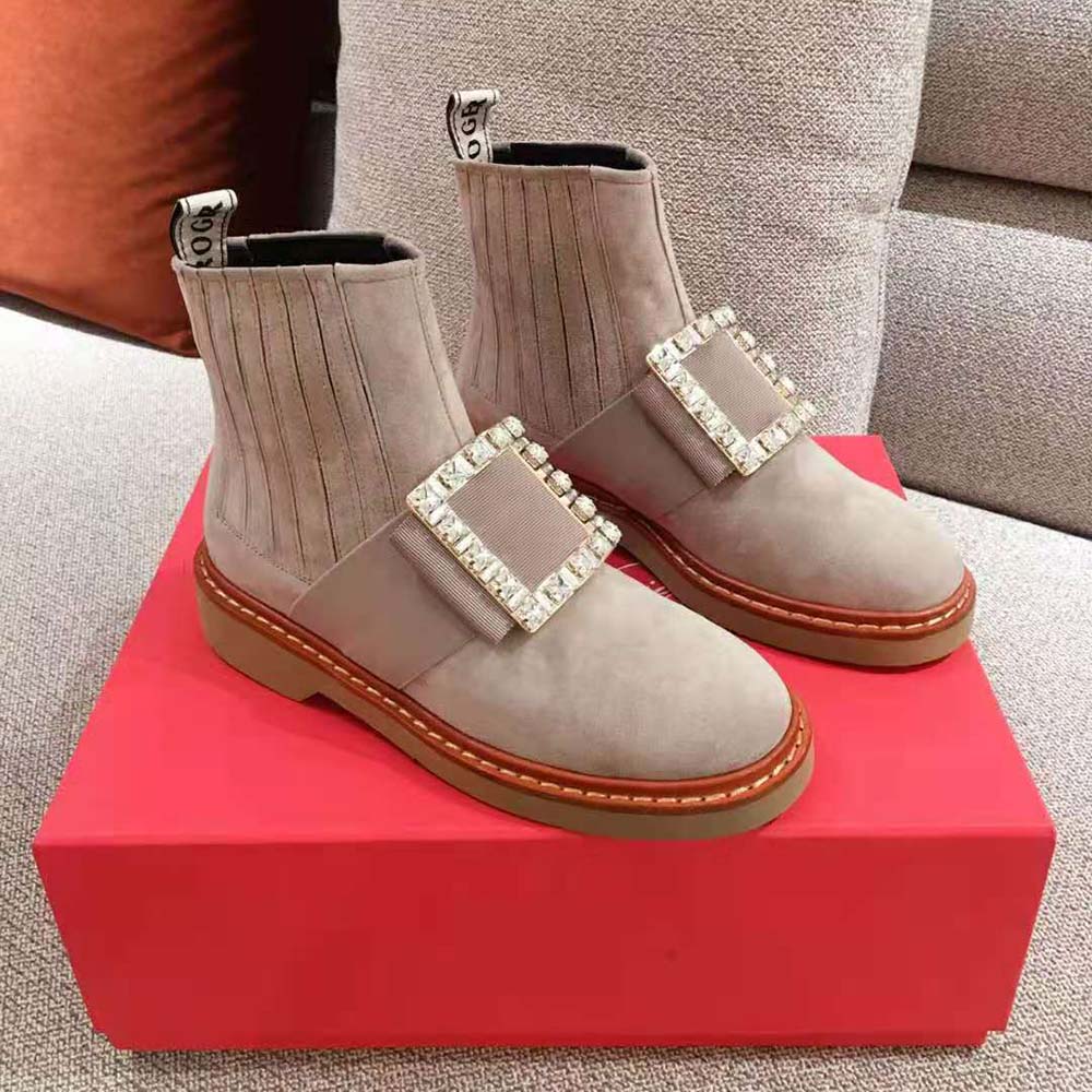 Roger Vivier Women Viv' Rangers Strass Buckle Chelsea Booties in Suede 2 Roger Vivier Women Viv' Rangers Strass Buckle Chelsea Booties in Suede - Image 2