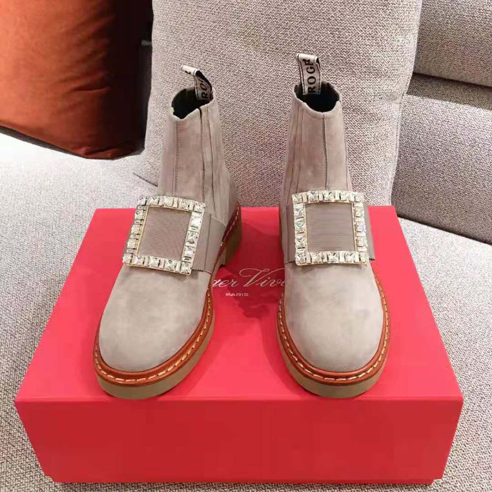 Roger Vivier Women Viv' Rangers Strass Buckle Chelsea Booties in Suede 3 Roger Vivier Women Viv' Rangers Strass Buckle Chelsea Booties in Suede - Image 3