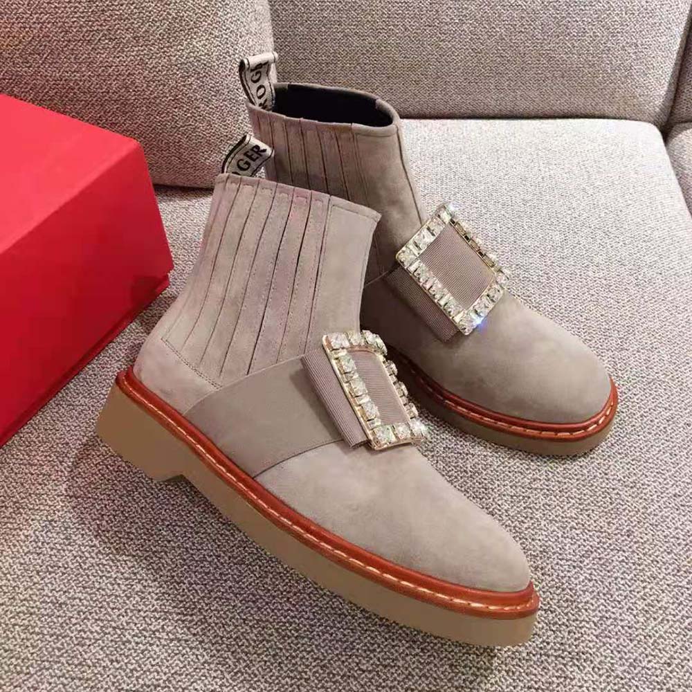 Roger Vivier Women Viv' Rangers Strass Buckle Chelsea Booties in Suede 4 Roger Vivier Women Viv' Rangers Strass Buckle Chelsea Booties in Suede - Image 4