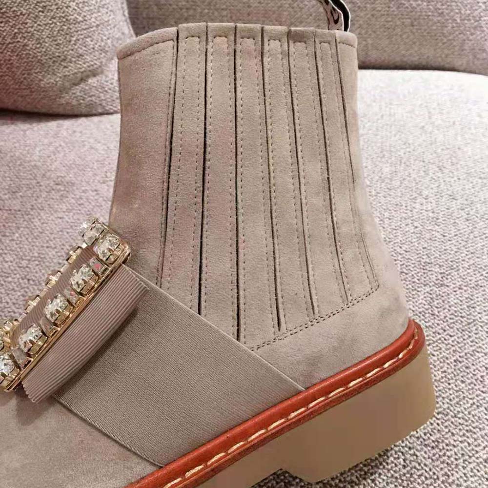 Roger Vivier Women Viv' Rangers Strass Buckle Chelsea Booties in Suede 6 Roger Vivier Women Viv' Rangers Strass Buckle Chelsea Booties in Suede - Image 6