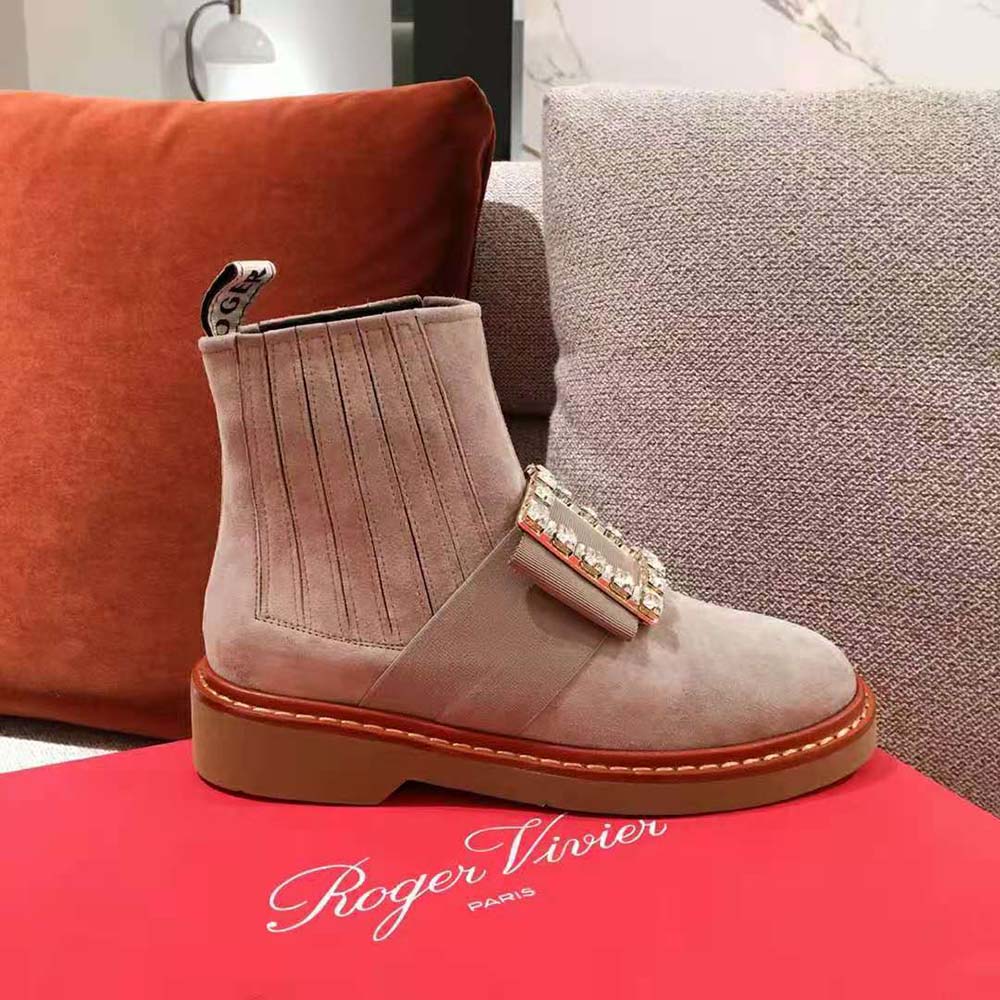 Roger Vivier Women Viv' Rangers Strass Buckle Chelsea Booties in Suede 8 Roger Vivier Women Viv' Rangers Strass Buckle Chelsea Booties in Suede - Image 8