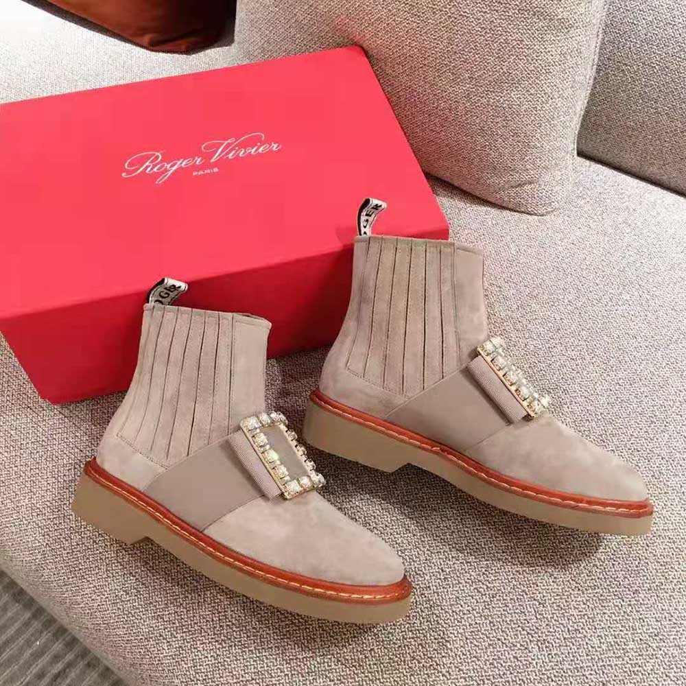 Roger Vivier Women Viv' Rangers Strass Buckle Chelsea Booties in Suede 9 Roger Vivier Women Viv' Rangers Strass Buckle Chelsea Booties in Suede - Image 9