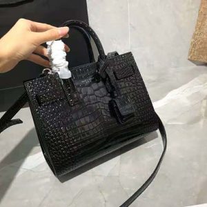 Saint Laurent Classic Sac De Jour Nano In Embossed Crocodile Shiny Leather  in Black