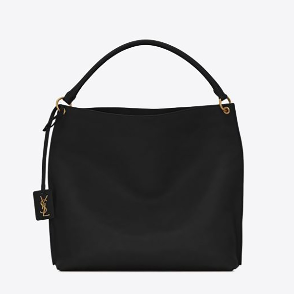 Saint Laurent YSL Women Tag Hobo Bag in Smooth Saddle Leather Black