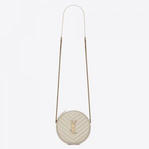 Saint Laurent YSL Women Vinyle Round Camera Bag in Chevron-Quilted Grain de Poudre Embossed Leather