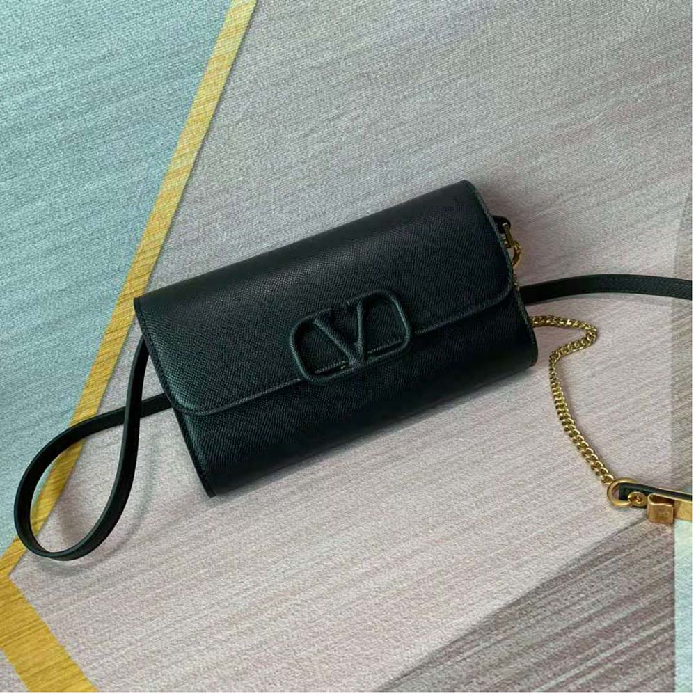 vsling grainy calfskin clutch with shoulder strap