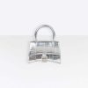 Balenciaga Women Hourglass Mini Top Handle Bag in Silver Crocodile Embossed Calfskin