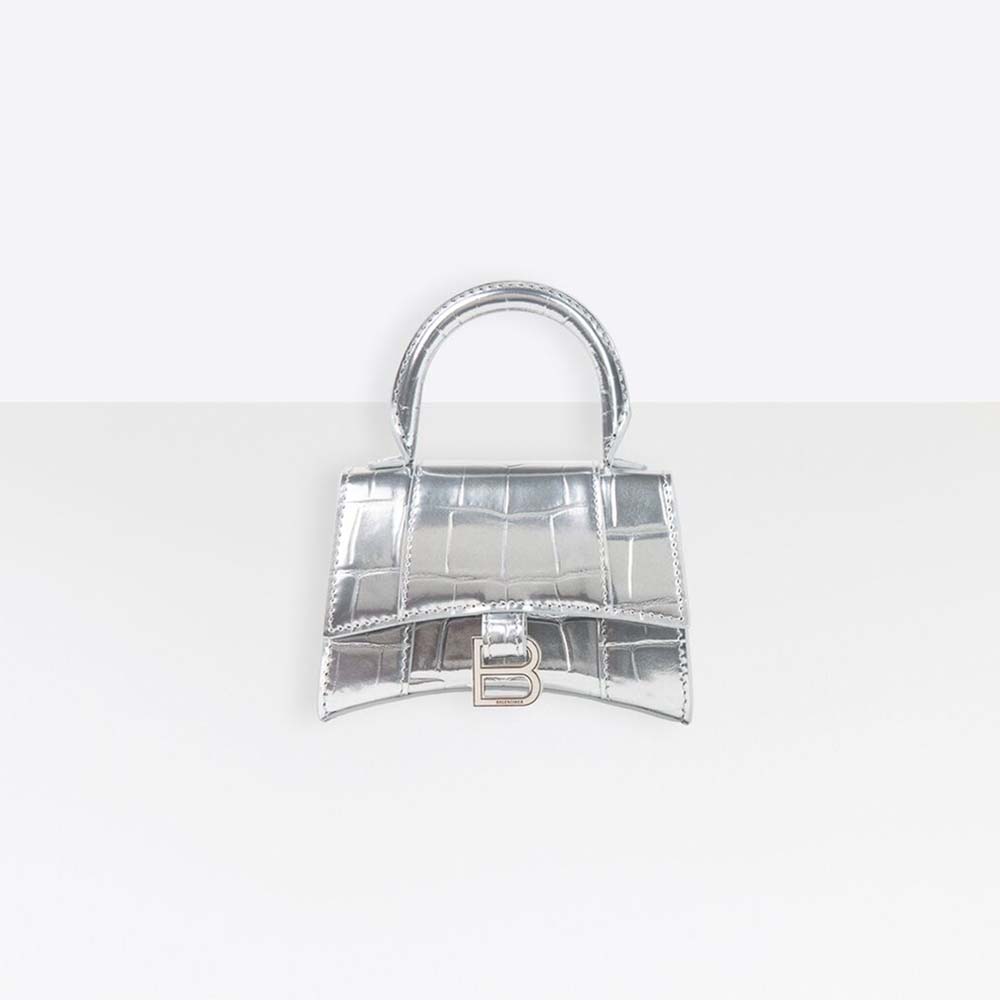 Balenciaga Mini Hourglass Top Handle Bag | Silver Mirror | Os | The Webster