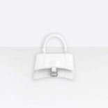 Balenciaga Women Hourglass Mini Top Handle Bag in White Shiny Crocodile Embossed Calfskin