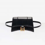 Balenciaga Women Hourglass Small Beltbag in Black Shiny Box Calfskin