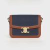 Celine Women Mdium Triomphe Bag in Textile and Calfskin-Navy