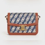 Celine Women Medium Triomphe Bag in Chaine Triomphe Jacquard and Natural Calfskin