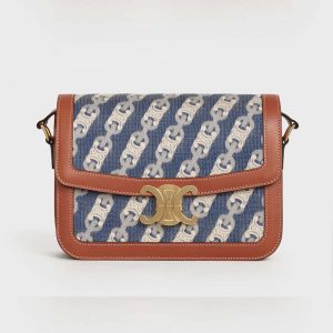 Celine Women Medium Triomphe Bag in Chaine Triomphe Jacquard and Natural Calfskin
