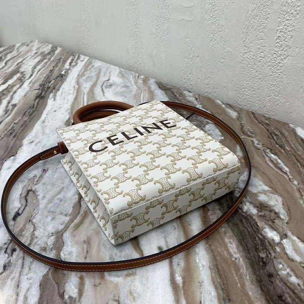 Celine - Triomphe Vertical Cabas Mini Canvas and Calfskin Crossbody Bag