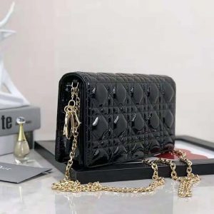 Lady Dior Pouch Black Patent Cannage Calfskin