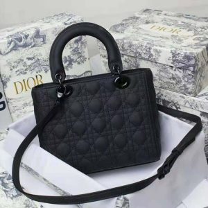 Dior - Mini Lady Bag Black Ultramatte Cannage Calfskin - Women