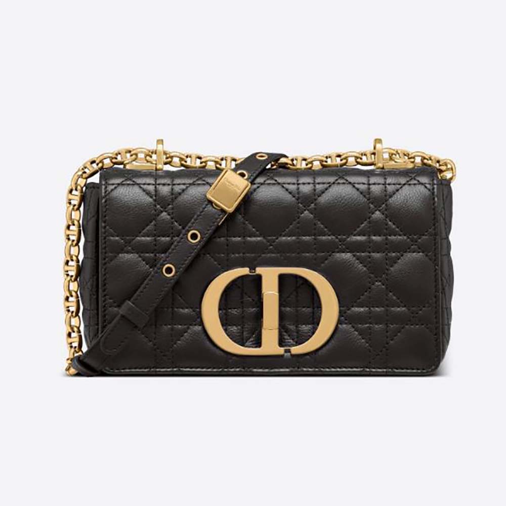 Small Dior Caro Bag Black Supple Cannage Calfskin | DIOR