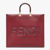 Fendi Women Sunshine Shopper Burgundy Leather Shopper