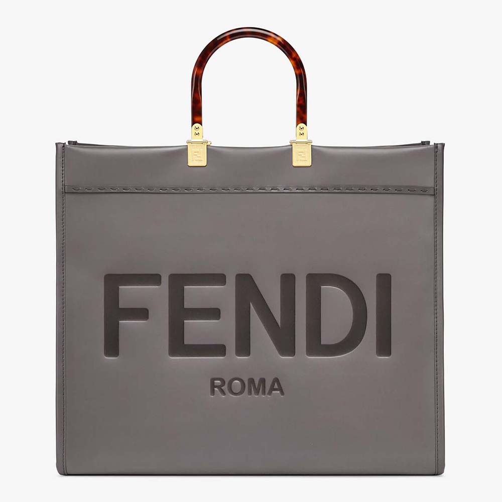 Fendi Women Sunshine Shopper Burgundy Leather Shopper-Silver