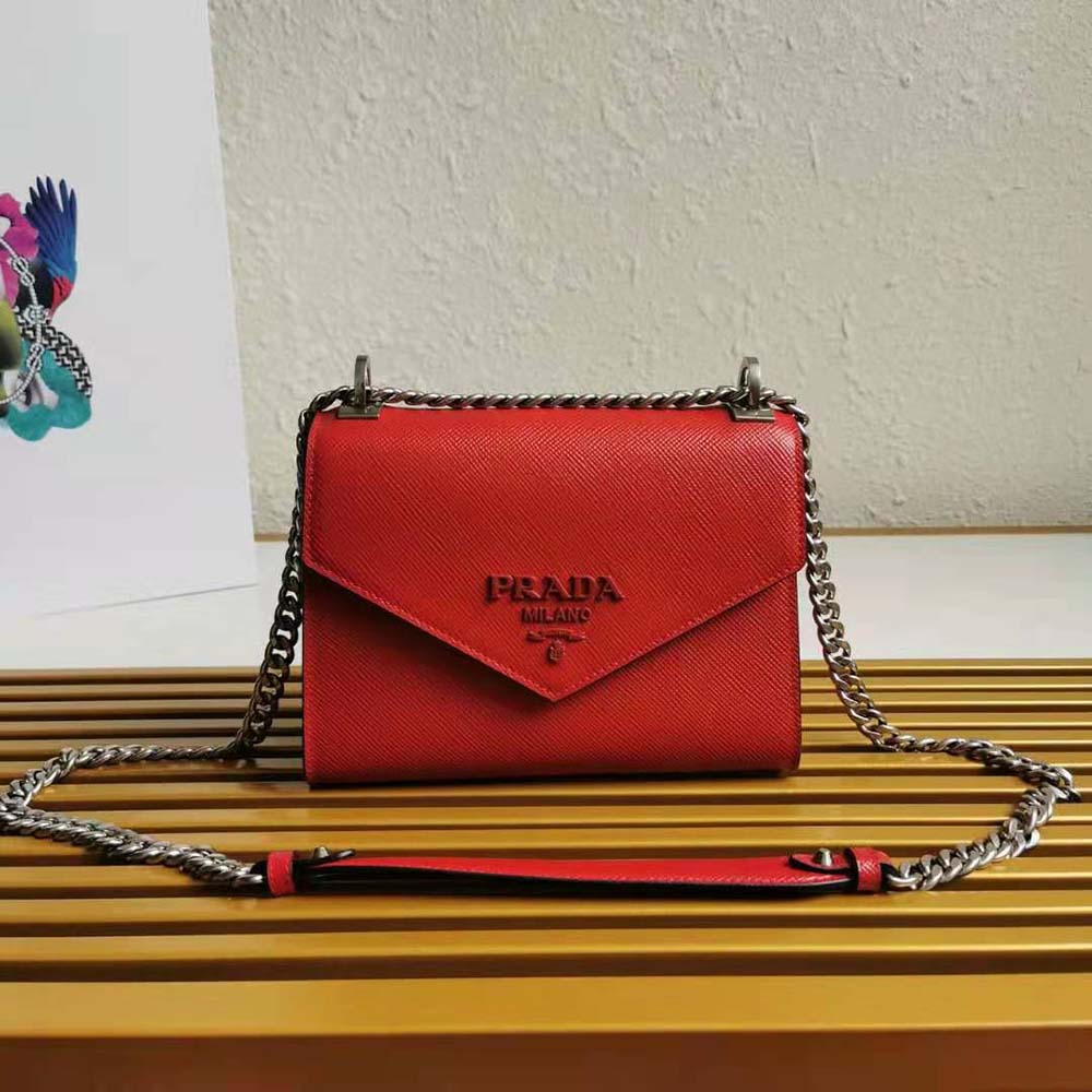Prada Red Saffiano Leather Monochrome Bag Small QNBEWU3RRH002