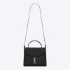 Saint Laurent YSL Women Cassandra Top Handle Medium Bag in Grain DE Poudre Embossed Leather-Black