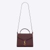 Saint Laurent YSL Women Cassandra Top Handle Medium Bag in Grain DE Poudre Embossed Leather-Maroon