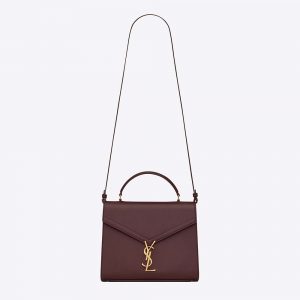 Saint Laurent YSL Women Cassandra Top Handle Medium Bag in Grain DE Poudre Embossed Leather-Maroon