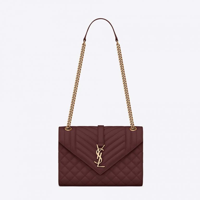 Saint Laurent YSL Women Envelope Medium Bag in Mix Matelasse Grain DE Poudre Embossed Leather-White