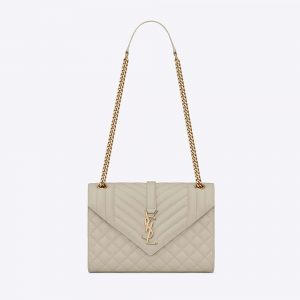 Saint Laurent YSL Women Envelope Medium Bag in Mix Matelasse Grain DE Poudre Embossed Leather-white