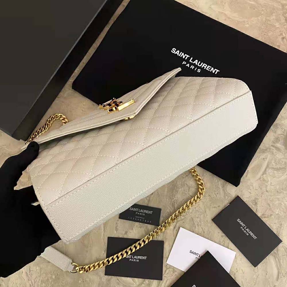 Saint Laurent Women's Large Envelope Monogram Matelassé Leather Shoulder Bag - Bianco Cream