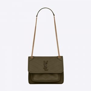 Saint Laurent YSL Women Niki Baby in Lambskin-Dark Green