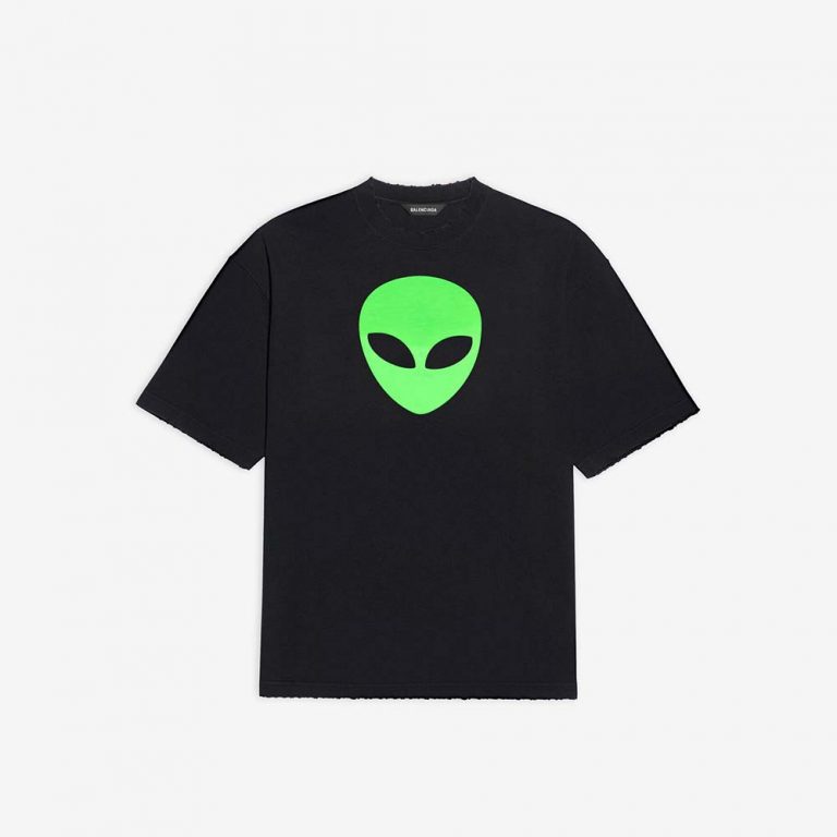 Balenciaga Men Alien Medium Fit T-shirt in White Vintage Jersey