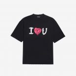 Balenciaga Men I Love U Medium Fit T-shirt in Black Vintage Jersey