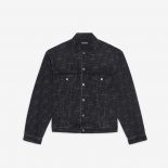 Balenciaga Men Large Fit Jacket in Stonewashed Black Lasered Denim