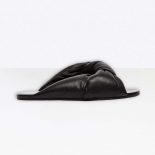 Balenciaga Women Drapy Flat Sandal in Black Smooth Nappa Lambskin