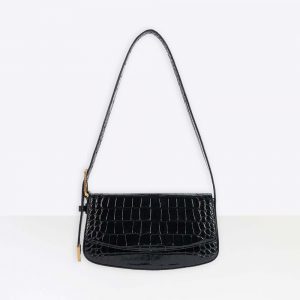 Balenciaga Women Ghost Sling Bag in Black Crocodile Embossed Calfskin