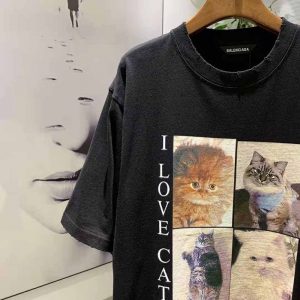 Balenciaga Women I Love Cats XL T-Shirt in Black