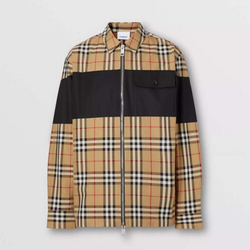 Burberry Men Contrast Panel Check Cotton Shirt