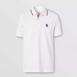 Burberry Men Icon Stripe Placket Cotton Pique Polo Shirt-White